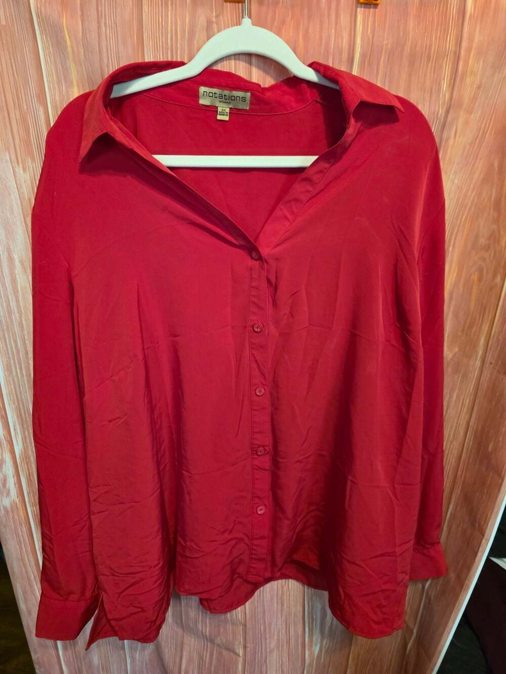 Notations Woman Red Button Down Long Sleeve Shirt Size 3X